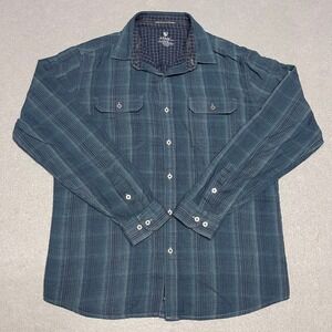 Kuhl Shirt Mens Large Blue Textured Plaid Long Sleeve Button Down Hiking Outdoor